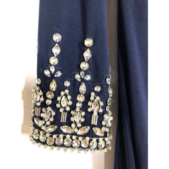 Mac Duggal 12231 Dress Beaded Cuff Drop Shoulder Faux Wrap Gown Midnight… - Picture 9 of 15